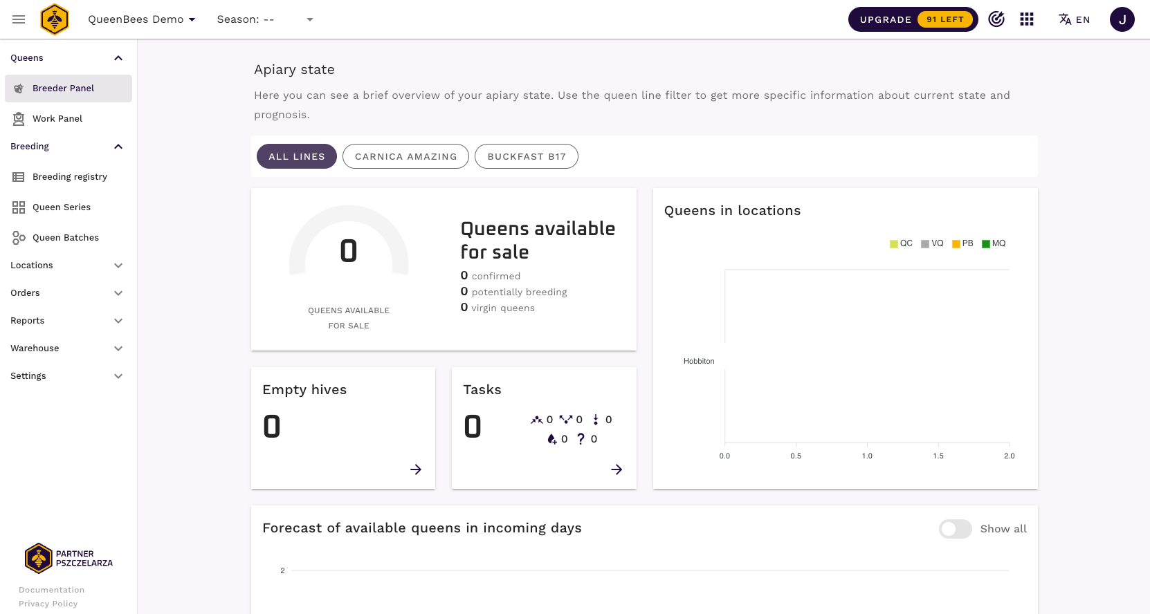 Ekran główny aplikacji QueenBees