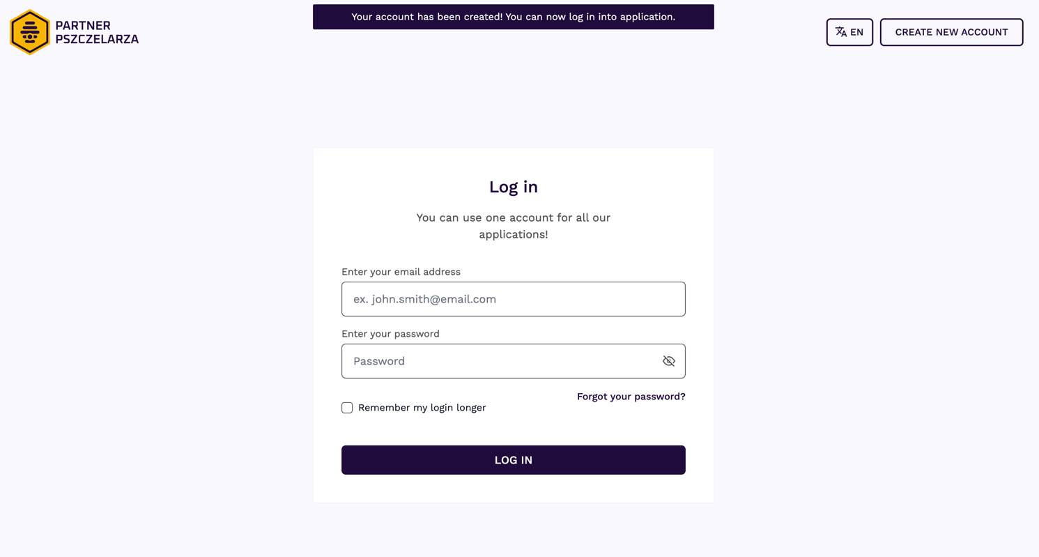 Anmeldebildschirm nach der Registrierung