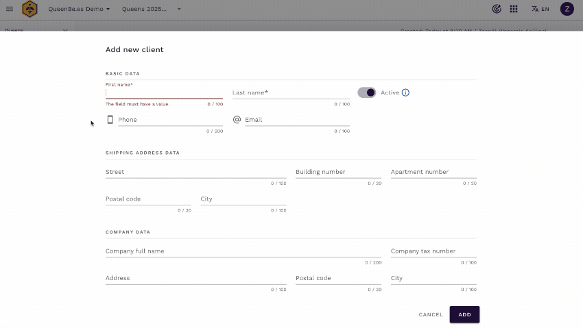 Dodawanie nowego klienta z ekranu zamówienia