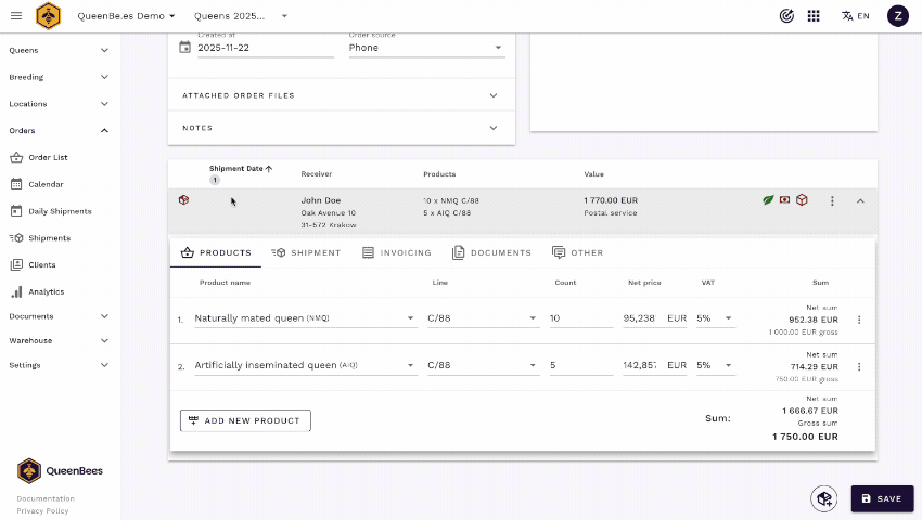 Otwieranie Kalendarza dostaw z zamówienia