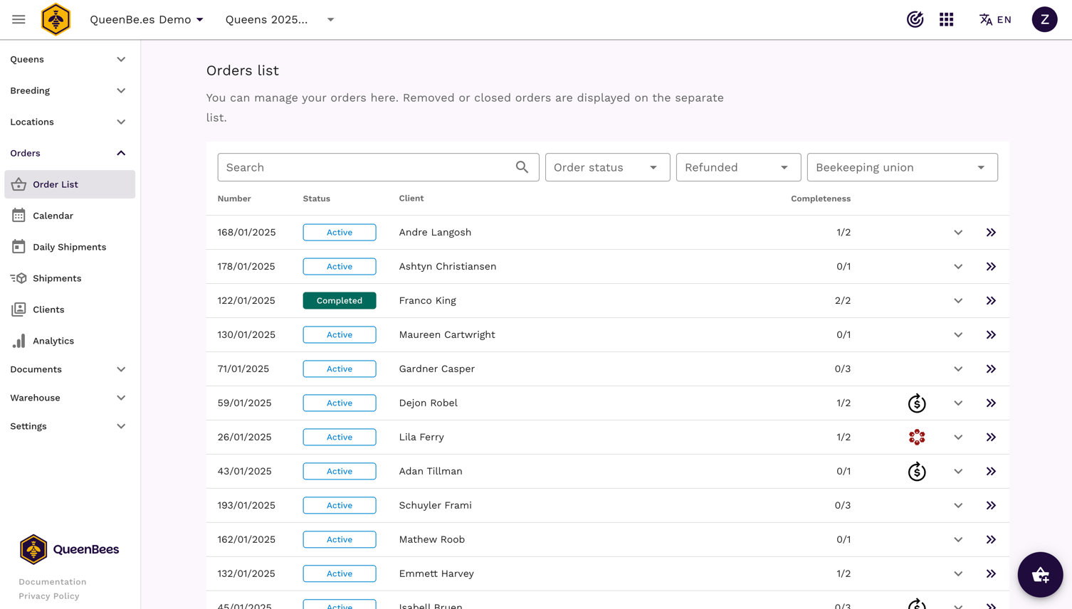 Ekran przeglądu zamówień