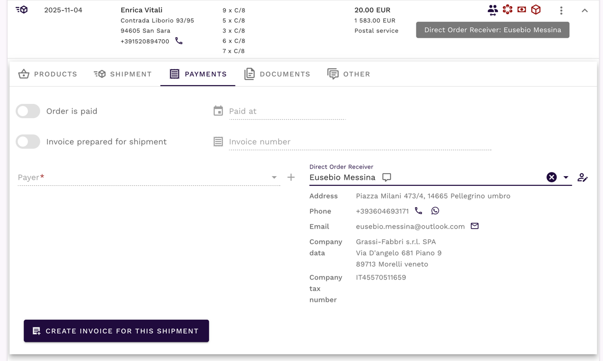 Zakładka płatności wysyłki
