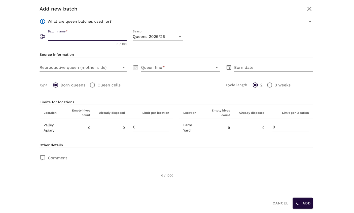 Dodaj nową partię matek