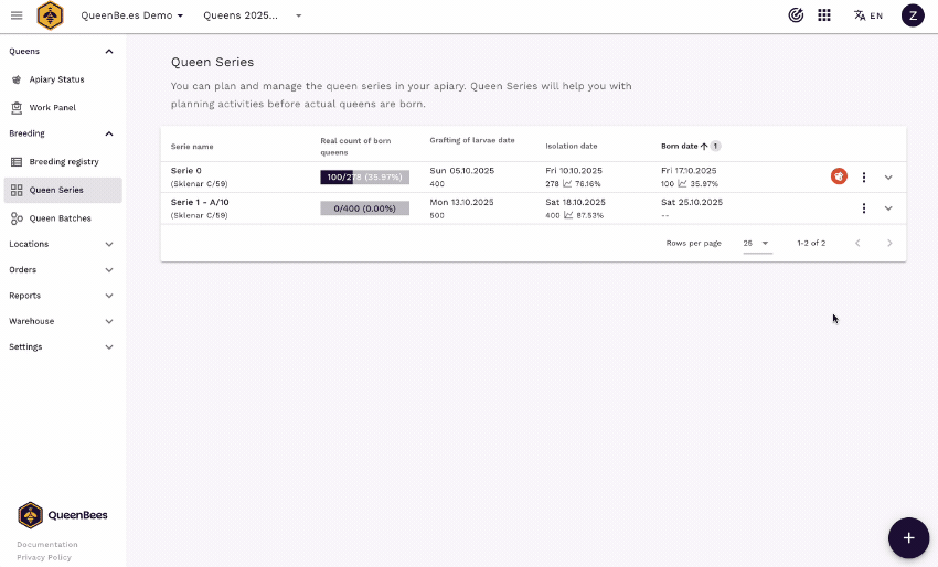 Edytuj Dane Serii z panelu Serii