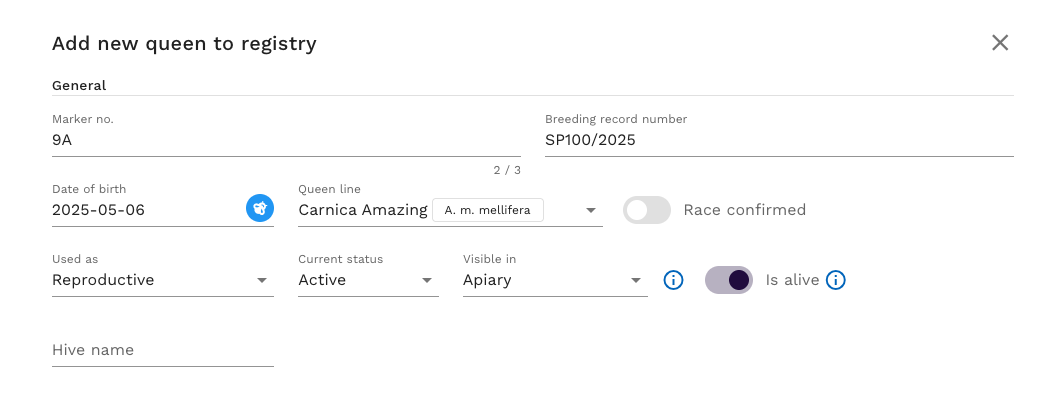 Numerowanie matek w rejestrze hodowlanym