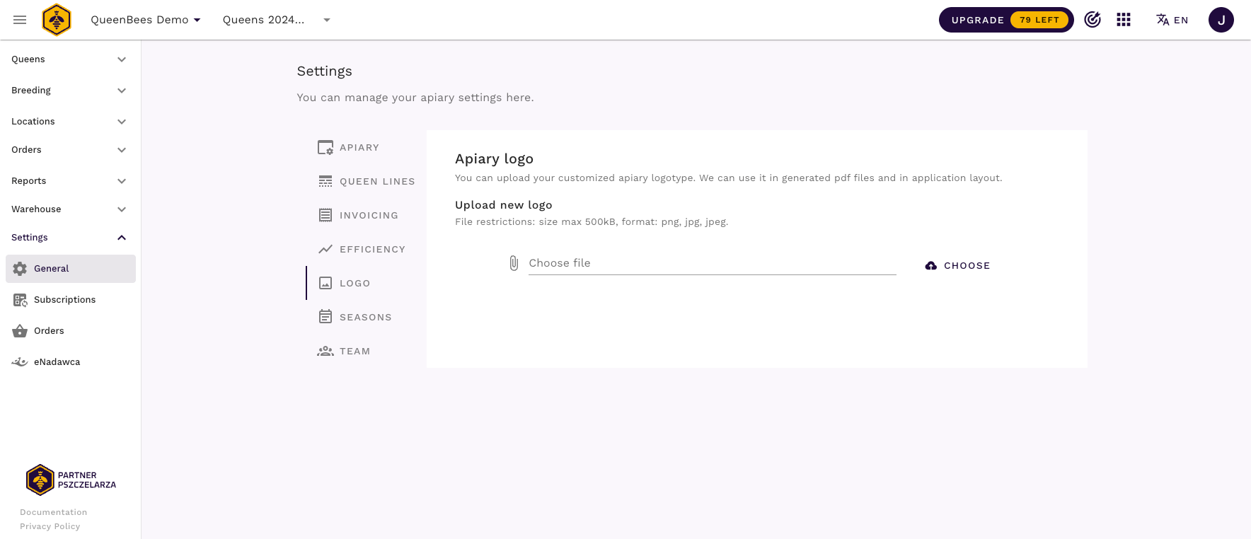 Impostazioni logo - pagina vuota