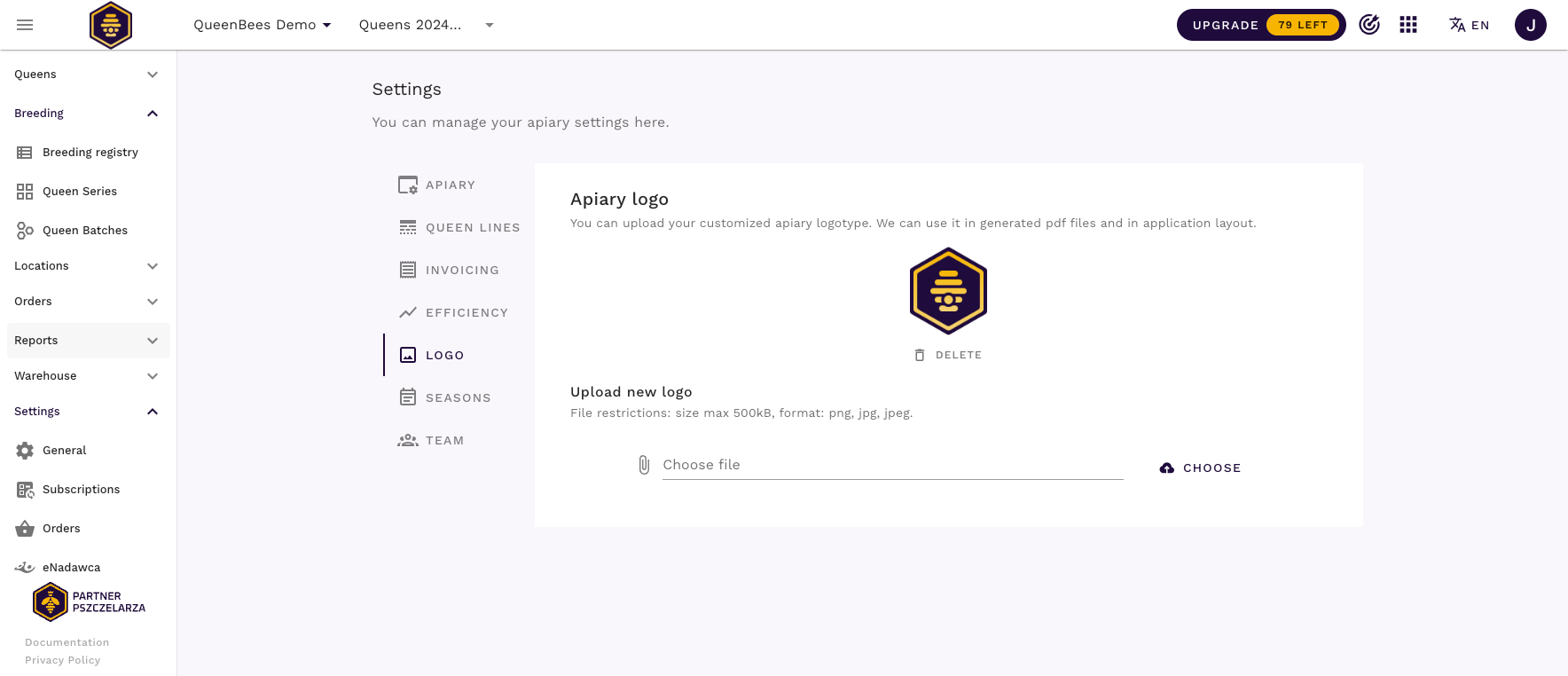 Impostazioni logo - logo caricato