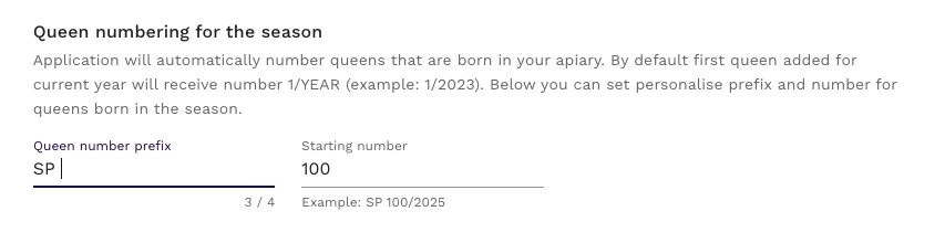 Opcje numerowania matek w oknie sezonów