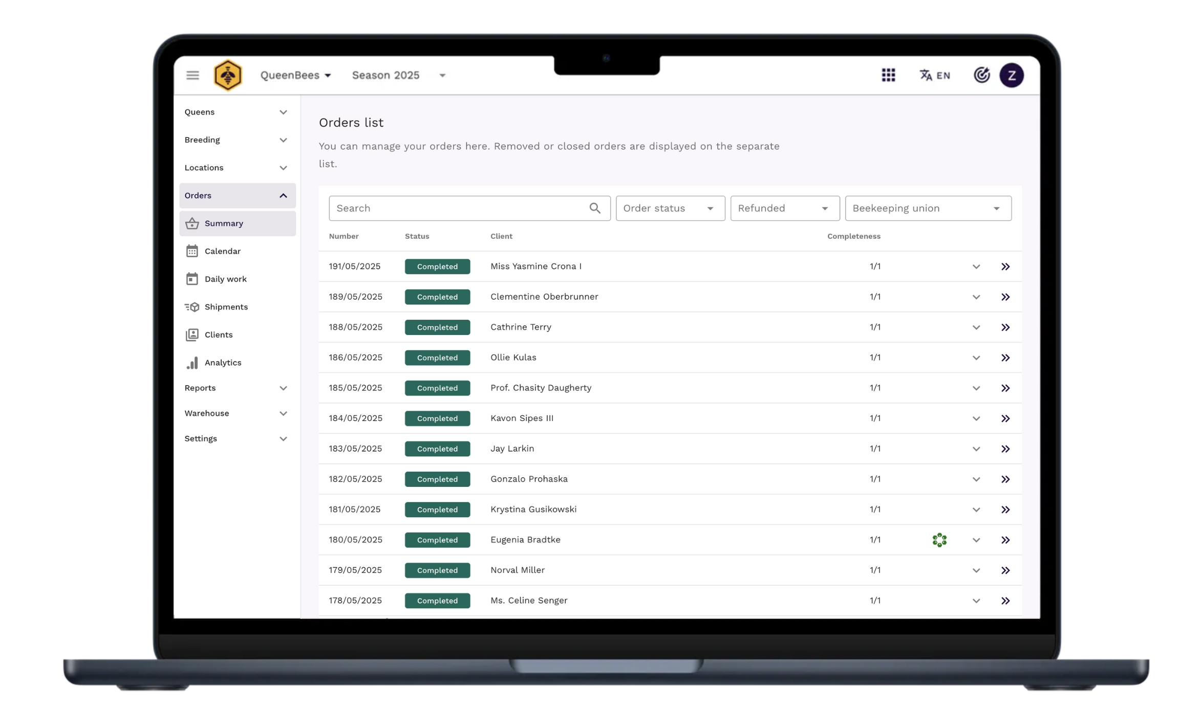 Zamówienia w QueenBees